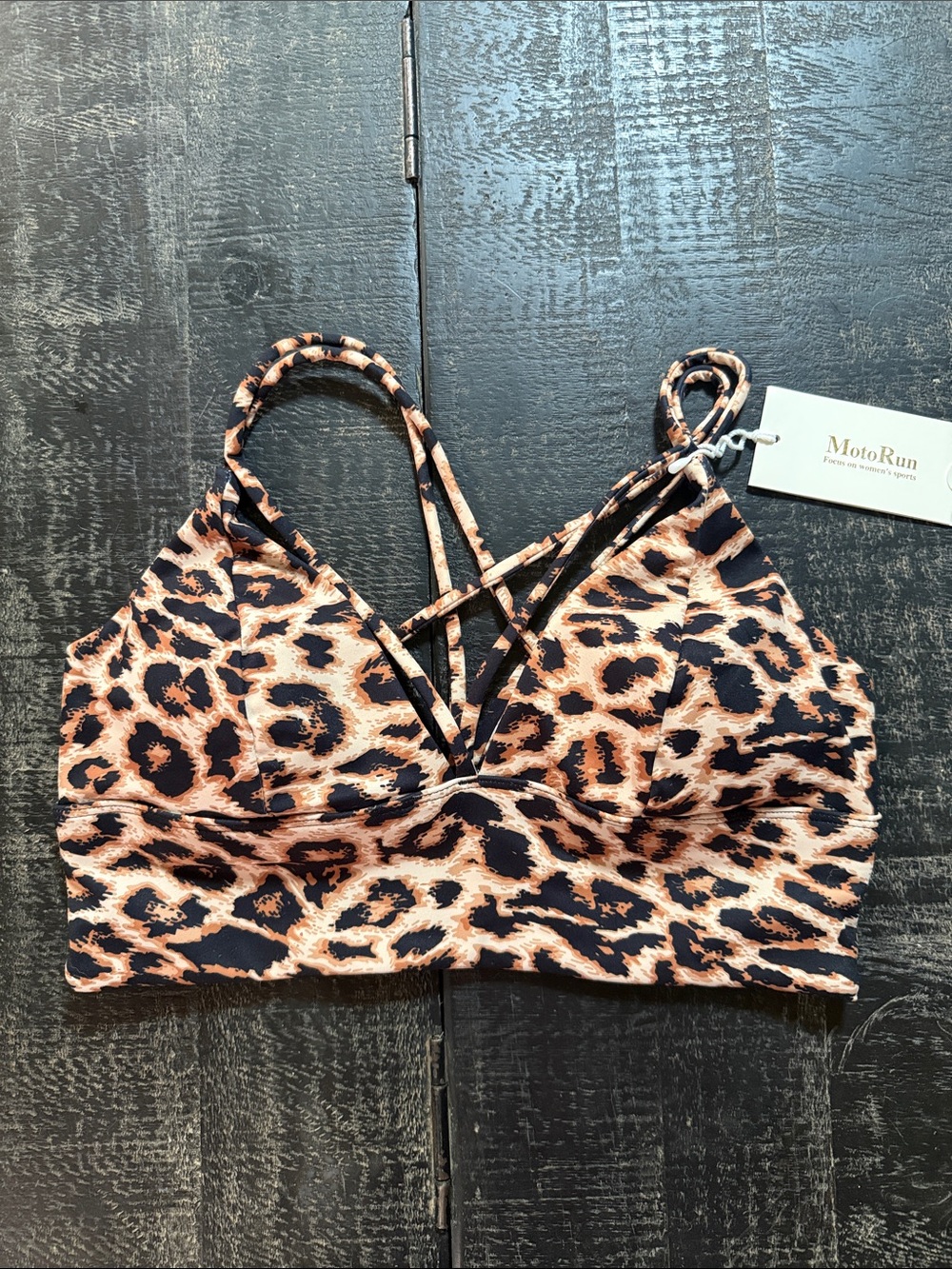 Leopard Print Strappy Sports Bralette in Brown